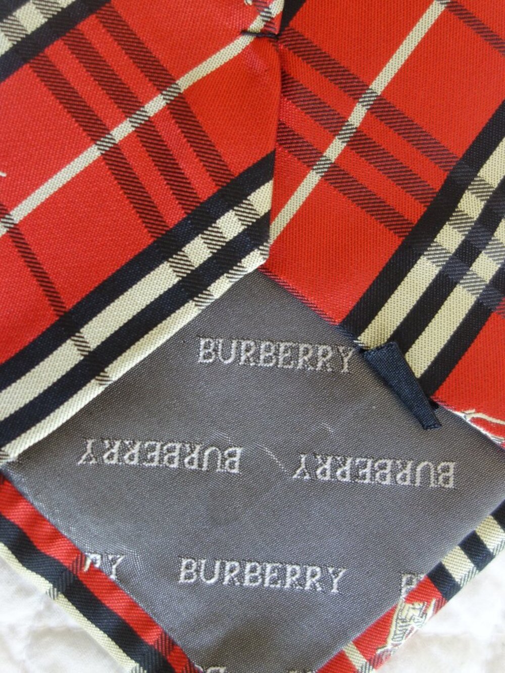 BURBERRY Red Plaid Handmade Silk Tie